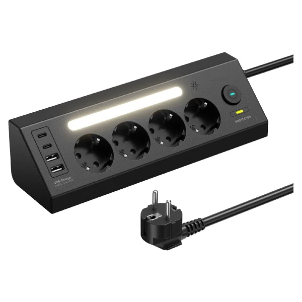 Fulltech Ftr-22 Anahtarlı Usb'li Siyah 2 M 4'lü Akım Korumalı Priz - Görsel 3