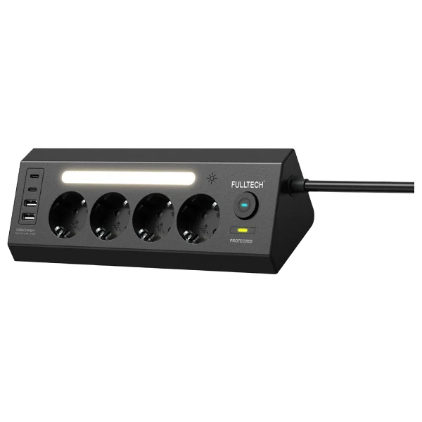 Fulltech Ftr-22 Anahtarlı Usb'li Siyah 2 M 4'lü Akım Korumalı Priz - Görsel 6