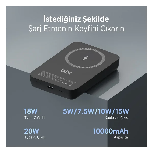 Bix Pb112 10000 mAh Hızlı Şarj Magsafe Powerbank - Görsel 6