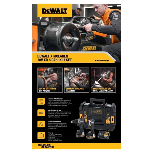 Dewalt Mclaren Dck200mp2t 18 V Çift Akülü 5 Ah Elektrikli El Aletleri Seti - Görsel 5