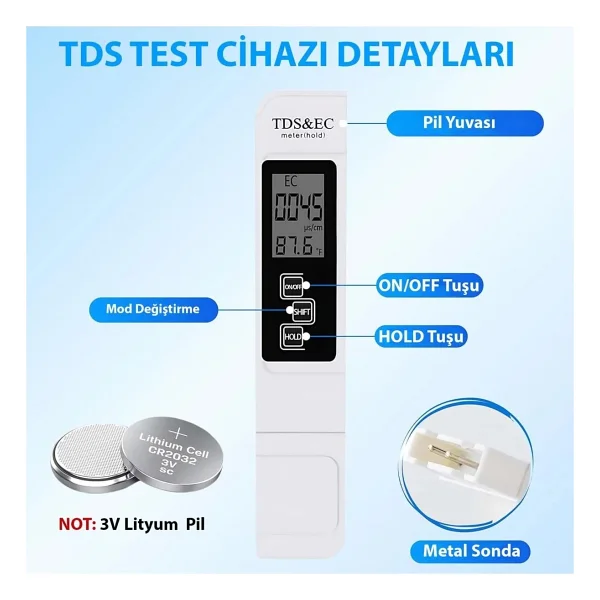 Etabel Ticaret Etabel 3 İn 1 Dijital Su Kalitesi Test Tds Çok Fonksiyonlu Su Saflık Sıcaklık Ölçer - Görsel 6