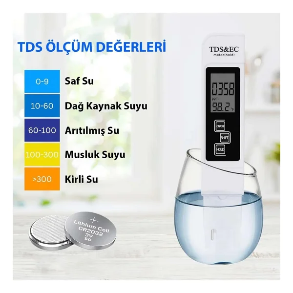 Etabel Ticaret Etabel 3 İn 1 Dijital Su Kalitesi Test Tds Çok Fonksiyonlu Su Saflık Sıcaklık Ölçer - Görsel 2