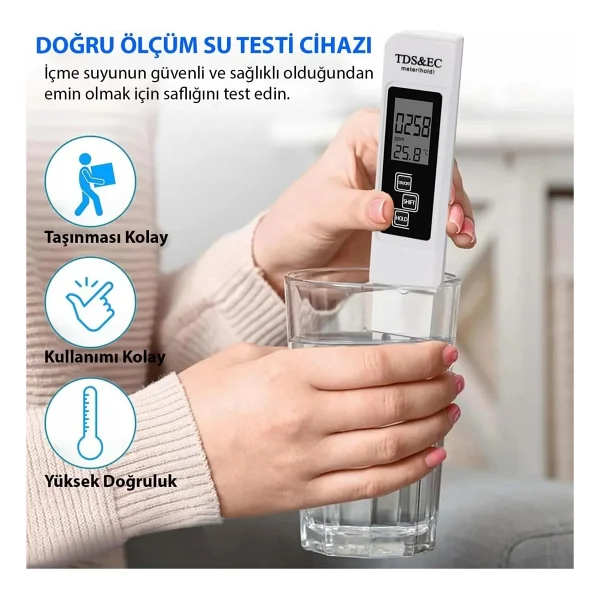 Etabel Ticaret Etabel 3 İn 1 Dijital Su Kalitesi Test Tds Çok Fonksiyonlu Su Saflık Sıcaklık Ölçer - Görsel 4