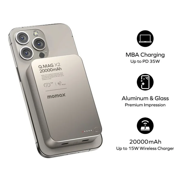 Momax Q.Mag X2 20000 mAh Hızlı Şarj MagSafe Powerbank - Görsel 4