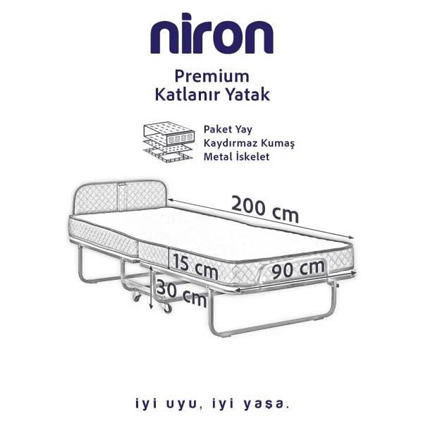 Niron Yatak Niron Premium Katlanır Yatak 90x200 Cm Paket Yaylı Lüks Yatak Ve Kaydırmaz Kumaş Kaplı Karyola - 90 X 200 Cm - Gri - Görsel 8
