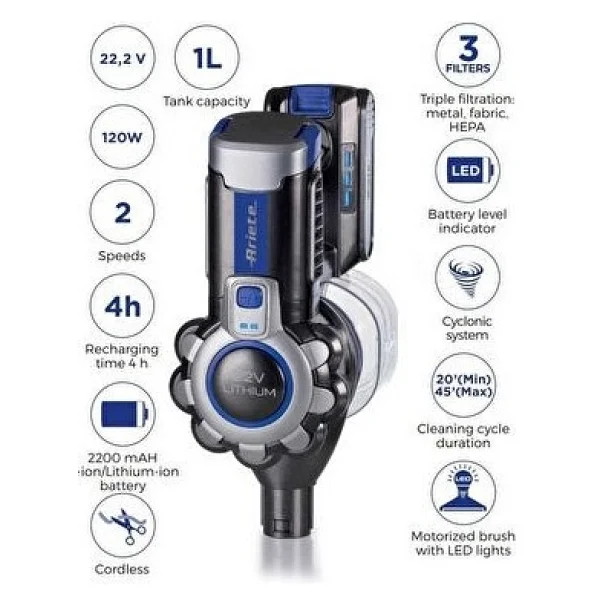 Ariete 2722/00 Mavi Şarjlı Dikey Süpürge - Görsel 4
