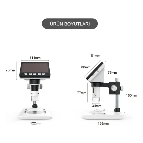 Dijital Mikroskop 1080p Lcd Ekran USB HD Mikroskop 50x-1000x Büyütme LED Işıklı Kamera Şarjlı - Görsel 2