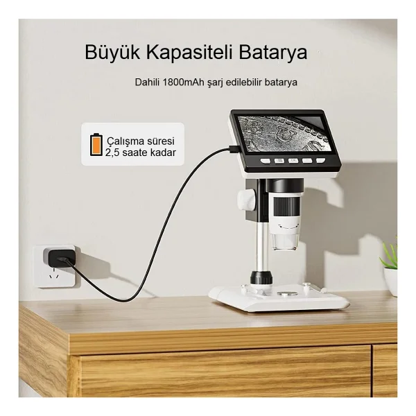 Dijital Mikroskop 1080p Lcd Ekran USB HD Mikroskop 50x-1000x Büyütme LED Işıklı Kamera Şarjlı - Görsel 3