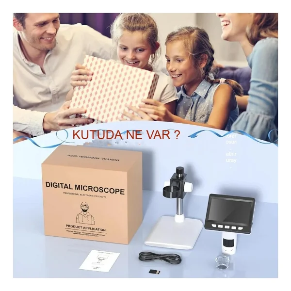 Dijital Mikroskop 1080p Lcd Ekran USB HD Mikroskop 50x-1000x Büyütme LED Işıklı Kamera Şarjlı - Görsel 4