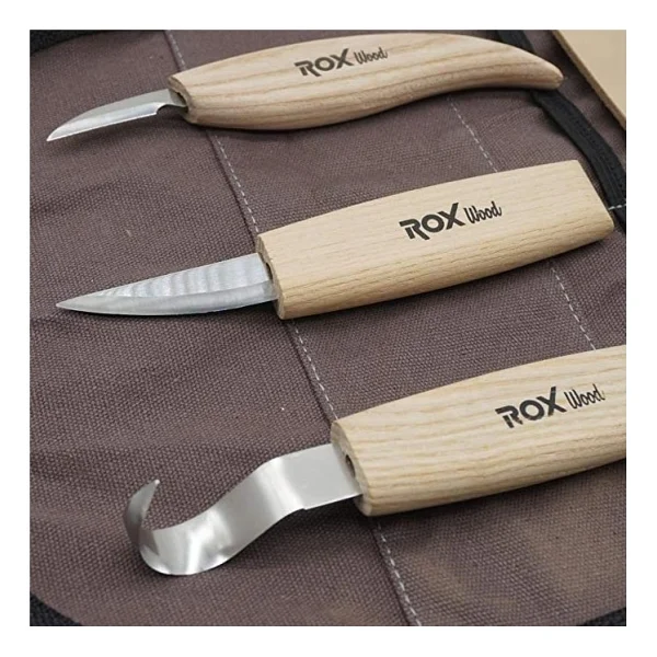 Rox Wood 5 Parça Bez Çantalı Ahşap Kaşık Kuksa Oyma Bıçağı Seti - Görsel 3