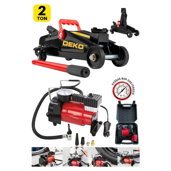 Deko Turkey Ultra Kalınlaştırılmış Şaseli 2 Ton Timsah Arabalı Kriko + 12v Çakmaklı Lastik Şişirme Pompası - Görsel 3