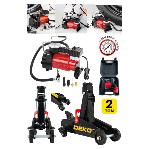 Deko Turkey Ultra Kalınlaştırılmış Şaseli 2 Ton Timsah Arabalı Kriko + 12v Çakmaklı Lastik Şişirme Pompası - Görsel 2
