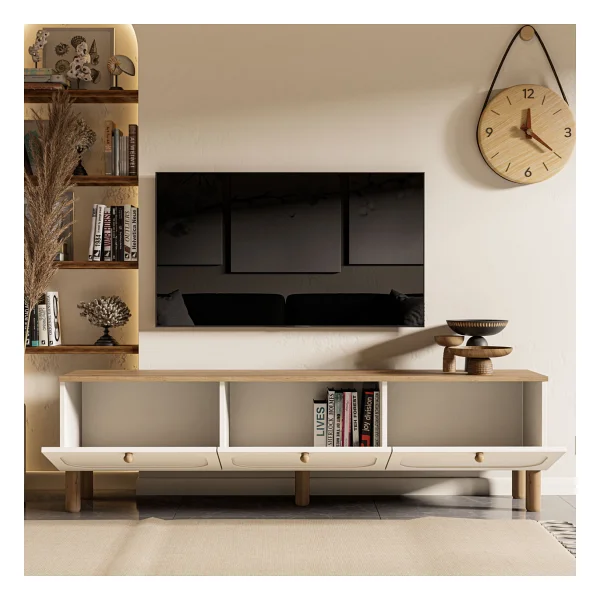 Mezza 1280 Monza 180 Cm (membran Mdf Kapaklı) Bohem Tv Ünitesi Sepet-beyaz Meşe - Görsel 3