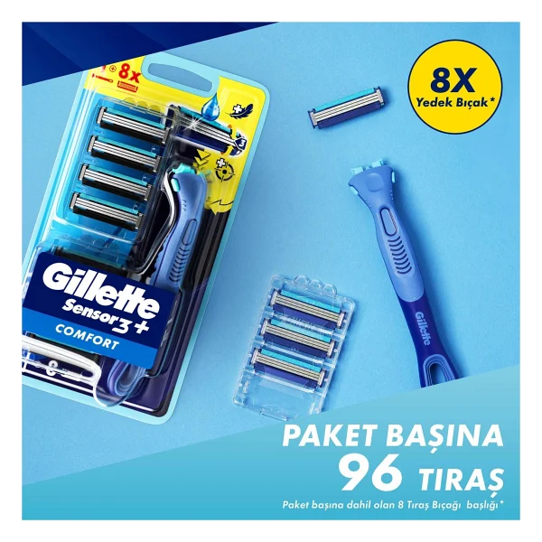 Gillette Sensor3+ Comfort 8 Başlıklı Tıraş Bıçağı - Görsel 4
