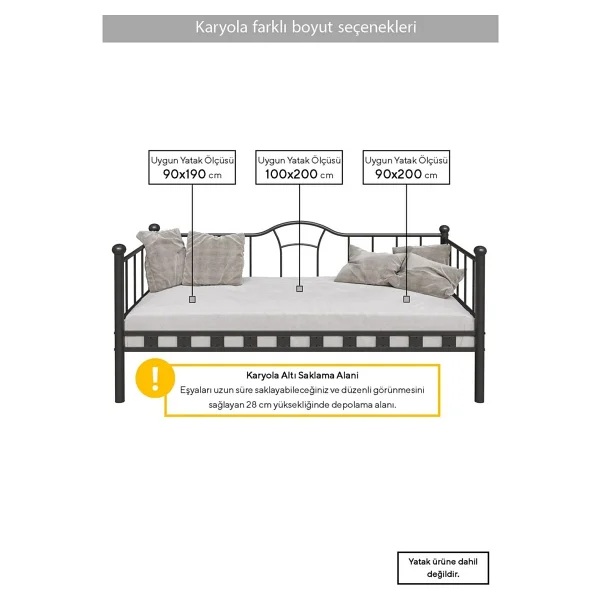 Argimo Kamelya 90x200 cm Sedir Metal Karyola - Görsel 3