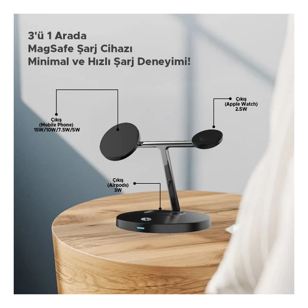 Dexim Dcw002 3in1 Magsafe Kablosuz Şarj Aleti - Görsel 2