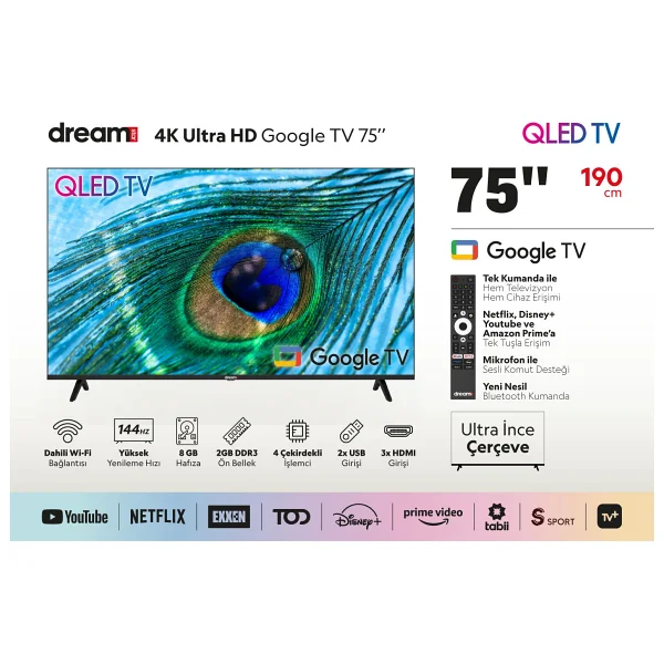 Dreamstar 75" 190cm 4K UHD QLED Google TV - Görsel 3