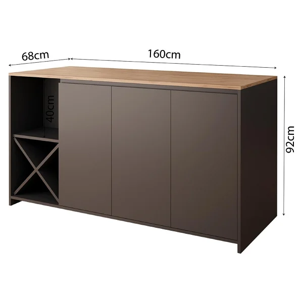 Bimossa Gustav L4720 Mutfak Adası 160 Cm - Antrasit Ahşap Üst Bar Masası, Çok Amaçlı, Depolamalı Açık Raflı Dolap - Antrasit - Ceviz - 160x92x68 - Görsel 6