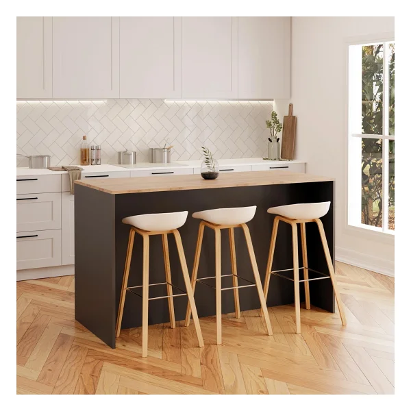Bimossa Gustav L4720 Mutfak Adası 160 Cm - Antrasit Ahşap Üst Bar Masası, Çok Amaçlı, Depolamalı Açık Raflı Dolap - Antrasit - Ceviz - 160x92x68 - Görsel 3