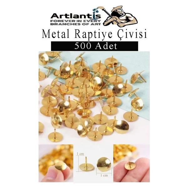 Artlantis Metal Raptiye Çivisi 500 Adet 1 Paket Perçinli Altın Sarı Raptiye Nikel Kaplamalı Ev Okul Büro Yuvarlak Raptiye - Altın Sarısı - Standart - Görsel 4