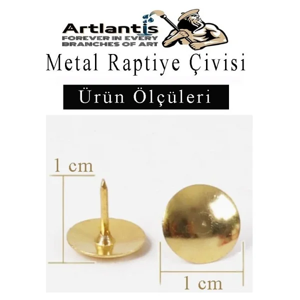 Artlantis Metal Raptiye Çivisi 500 Adet 1 Paket Perçinli Altın Sarı Raptiye Nikel Kaplamalı Ev Okul Büro Yuvarlak Raptiye - Altın Sarısı - Standart - Görsel 2