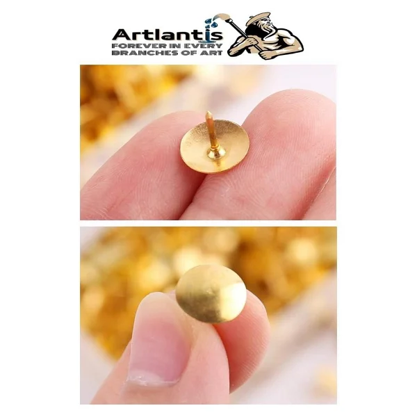 Artlantis Metal Raptiye Çivisi 500 Adet 1 Paket Perçinli Altın Sarı Raptiye Nikel Kaplamalı Ev Okul Büro Yuvarlak Raptiye - Altın Sarısı - Standart - Görsel 3