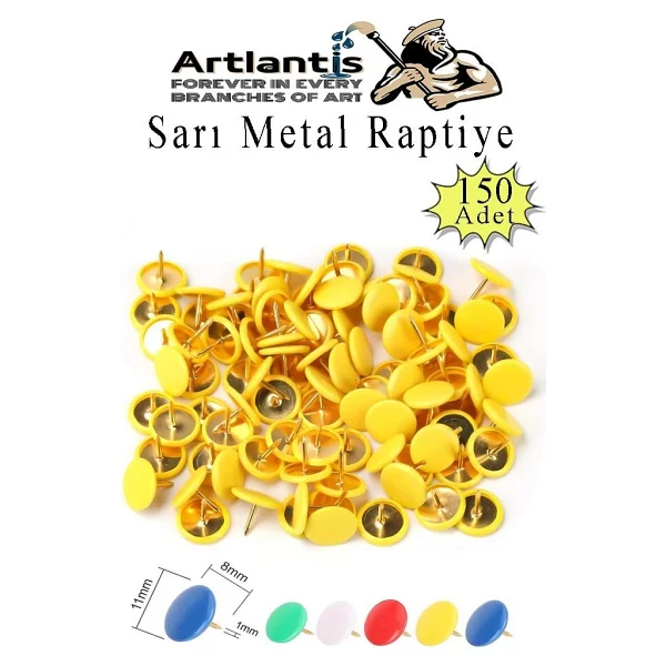Artlantis Sarı Raptiye 150 Adet 1 Paket Renkli Pvc Kaplı Başlıklı Raptiye Plastik Yuvarlak Düğmeli Raptiye Pano Okul Ofis Büro Ev - Standart - Görsel 6