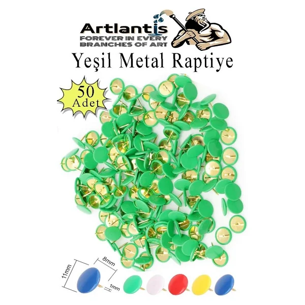 Artlantis Yeşil Raptiye 50 Adet 1 Paket Renkli Pvc Kaplı Başlıklı Raptiye Plastik Yuvarlak Düğmeli Raptiye Pano Okul Ofis Büro Ev - Standart - Görsel 6
