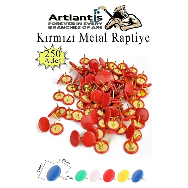 Artlantis Kırmızı Raptiye 250 Adet 1 Paket Renkli Pvc Kaplı Başlıklı Raptiye Plastik Yuvarlak Düğmeli Raptiye Pano Okul Ofis Büro - Standart - Görsel 6