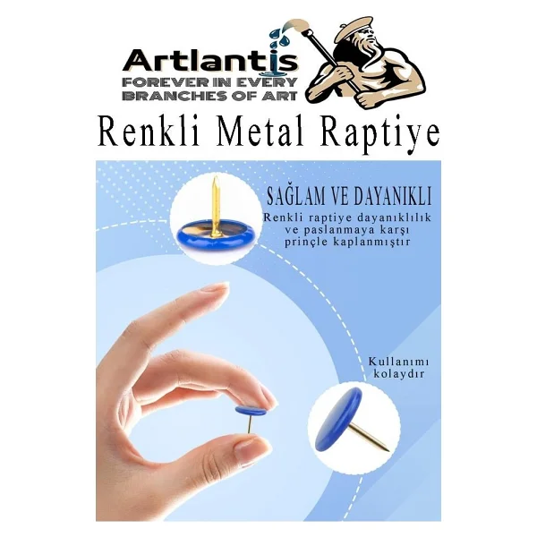 Artlantis Kırmızı Raptiye 250 Adet 1 Paket Renkli Pvc Kaplı Başlıklı Raptiye Plastik Yuvarlak Düğmeli Raptiye Pano Okul Ofis Büro - Standart - Görsel 2