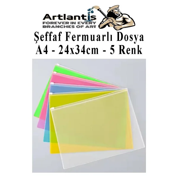 Artlantis A4 Şeffaf Fermuarlı Dosya 5 Renk 1 Paket Pvc Fermuarlı Evrak Dosyası 24x34cm Çıtçıtlı Belge Evrak Dosyası Ofis Büro Okul - Çok Renkli - Standart - A-4 - Görsel 6