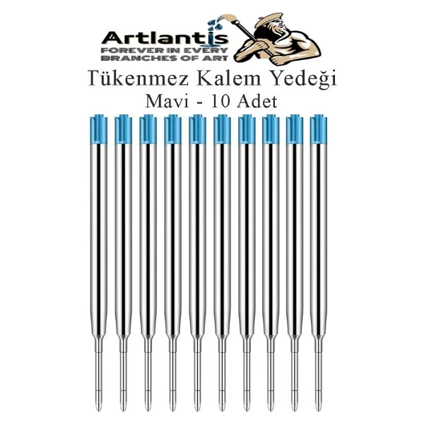 Artlantis Mavi Tükenmez Kalem Yedeği 10 Adet Tükenmez Kalem İçi Yedek Mavi Metal Tükenmez Kalem İçi Okul Ofis Jel Kalem İçi - Görsel 5