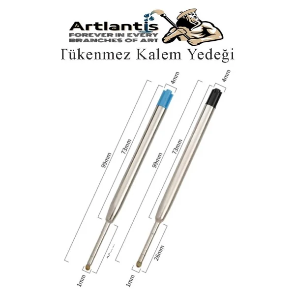 Artlantis Mavi Tükenmez Kalem Yedeği 10 Adet Tükenmez Kalem İçi Yedek Mavi Metal Tükenmez Kalem İçi Okul Ofis Jel Kalem İçi - Görsel 2