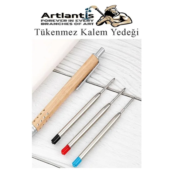 Artlantis Mavi Tükenmez Kalem Yedeği 10 Adet Tükenmez Kalem İçi Yedek Mavi Metal Tükenmez Kalem İçi Okul Ofis Jel Kalem İçi - Görsel 3