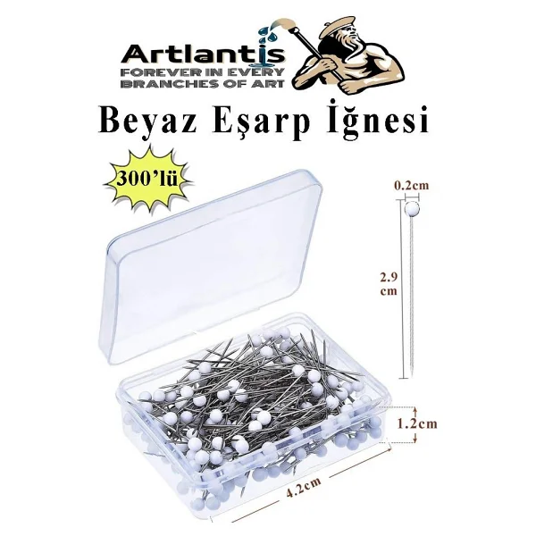 Artlantis Eşarp İğnesi Beyaz 300 Lü 1 Paket Türban İğnesi Başörtüsü Toplu İğne Şal Düğün Nikah Nişan Kına Sünnet Takı İğnesi - Görsel 5
