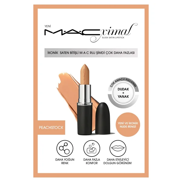 M.A.C Macximal Sleek Satin Peachstock Ruj - Görsel 4