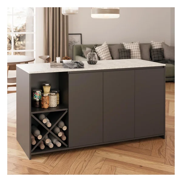Bimossa Gustav L4720 Mutfak Adası 160 Cm - Antrasit Ahşap Üst Bar Masası, Çok Amaçlı, Depolamalı Açık Raflı Dolap - Antrasit - Ceviz - 160x92x68 - Görsel 10