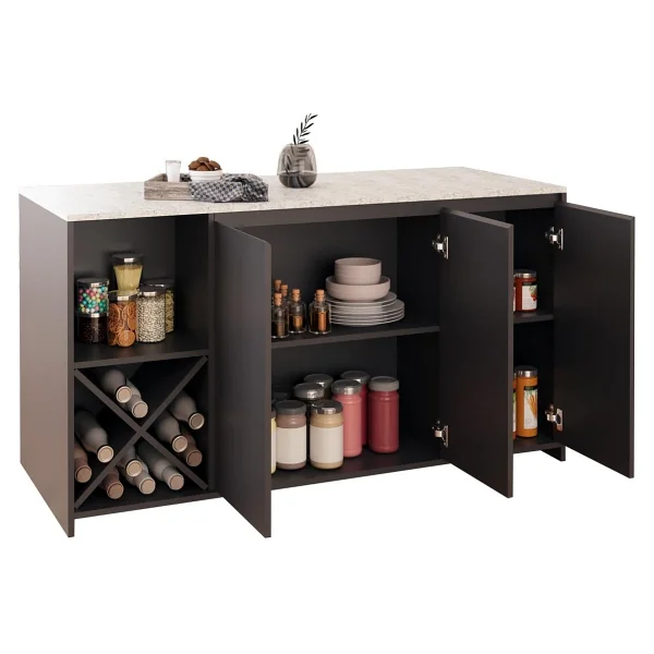 Bimossa Gustav L4730 Mutfak Adası 160 Cm - Carrara Mermer Antrasit, Şaraplık, Bar Masası, Çok Amaçlı Depolamalı Dolap - Mermer - Gri - 160x92x68 - Görsel 5