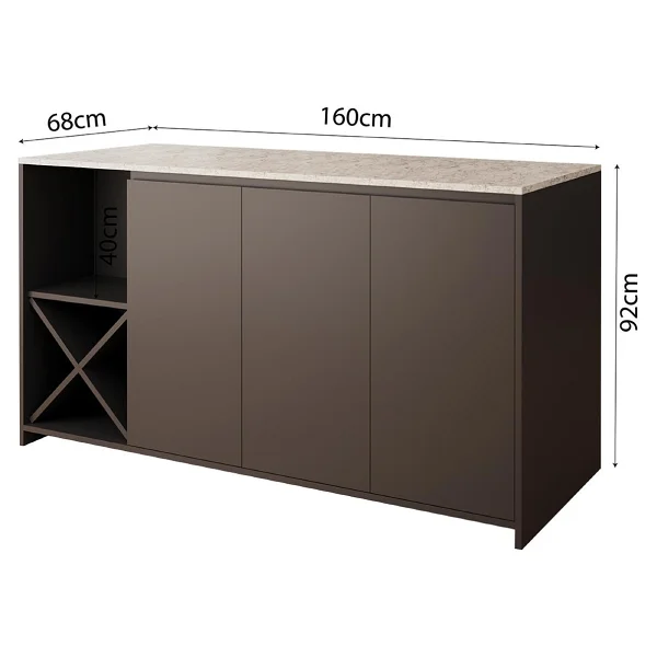 Bimossa Gustav L4730 Mutfak Adası 160 Cm - Carrara Mermer Antrasit, Şaraplık, Bar Masası, Çok Amaçlı Depolamalı Dolap - Mermer - Gri - 160x92x68 - Görsel 6