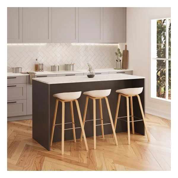 Bimossa Gustav L4730 Mutfak Adası 160 Cm - Carrara Mermer Antrasit, Şaraplık, Bar Masası, Çok Amaçlı Depolamalı Dolap - Mermer - Gri - 160x92x68 - Görsel 3