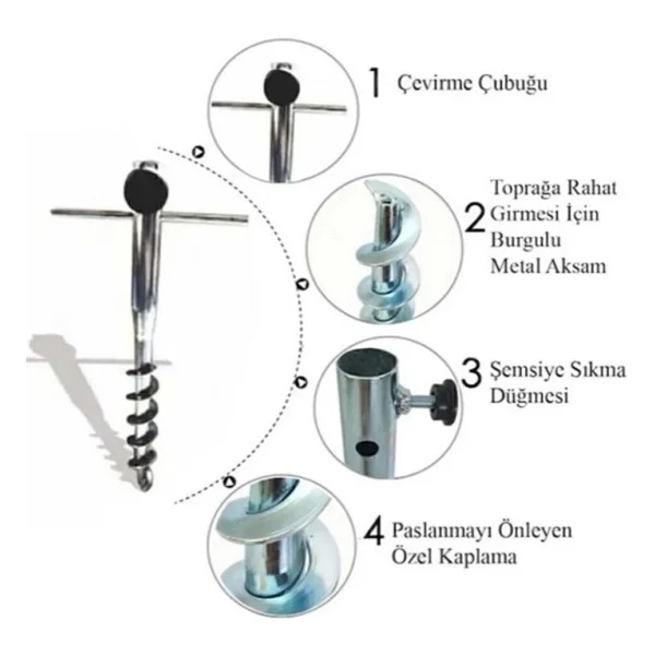 Ercgzl Plaj Şemsiye Kazığı Büyük Boy ( 3 Cm Şemsiye Çapına Kadar Uyumlu) - Sarı - Görsel 2