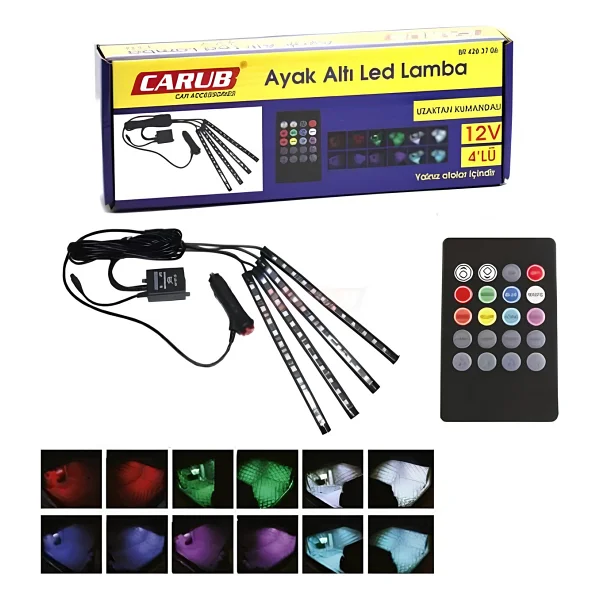 12v Ayak Altı LED 4lü Kumandalı 12 LED Araba - Görsel 4