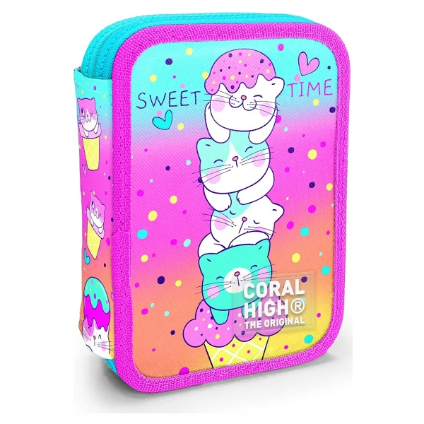 Coral High 11139 Dondurmalı Kedi Desenli Çift Katlı Kalemlik - Görsel 3