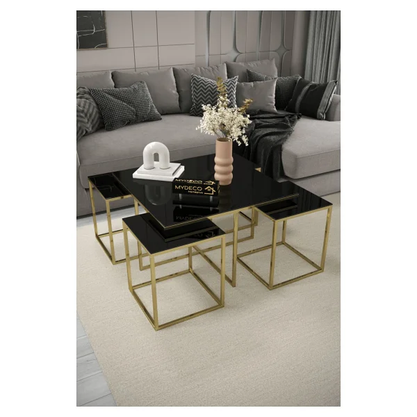 Home Plus Mobilya 4+1 Gold Kaplama Bronz Ayna Orta Sehpa - Görsel 10