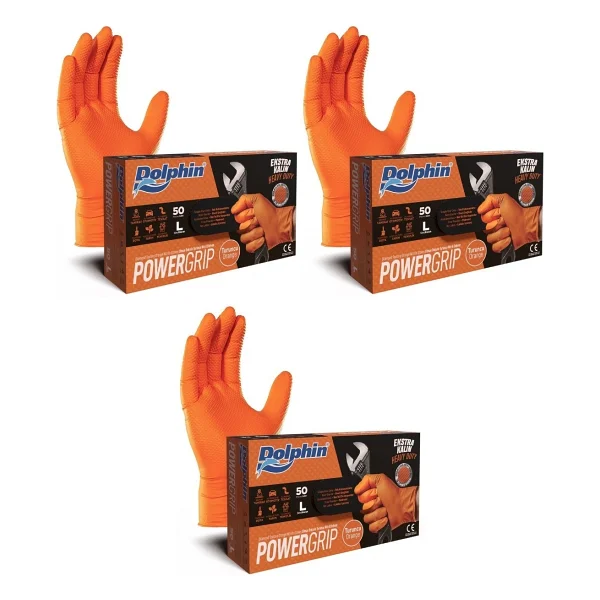 Dolphin Nitril PowerGrip Ekstra Kalın Elmas Dokulu İş Eldiveni 50'li 3 Paket - Görsel 3