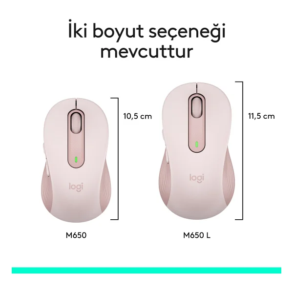 Logitech M650 Signature 910-006254 Pembe Sessiz Küçük Boy Sağ El Kablosuz Mouse - Görsel 9