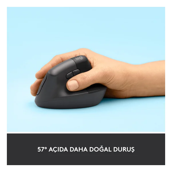 Logitech Lift 910-006473 Siyah Dikey Sessiz Ergonomik Optik Kablosuz Mouse - Görsel 3