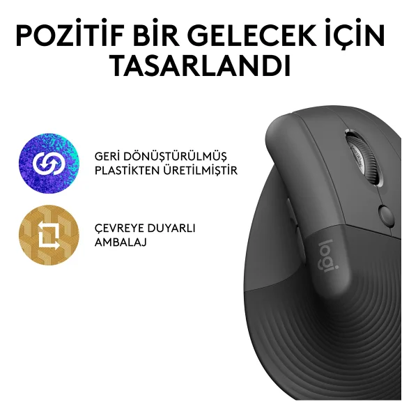 Logitech Lift 910-006473 Siyah Dikey Sessiz Ergonomik Optik Kablosuz Mouse - Görsel 5
