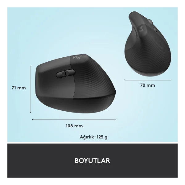 Logitech Lift 910-006473 Siyah Dikey Sessiz Ergonomik Optik Kablosuz Mouse - Görsel 10