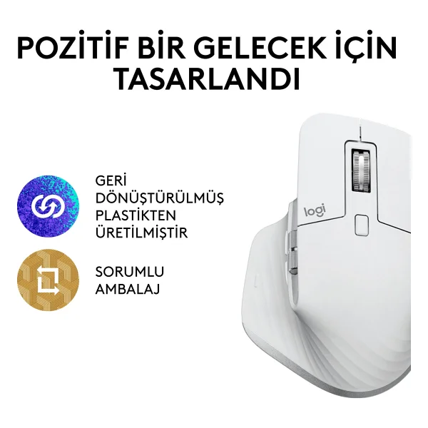 Logitech Mx Master 3s Şarjlı Sessiz Ergonomik Optik Kablosuz Mouse - Görsel 5
